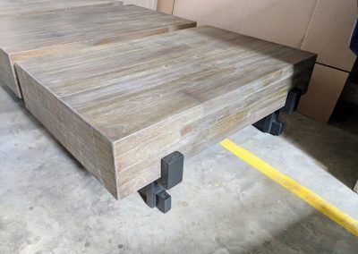 Teak coffee table steel base